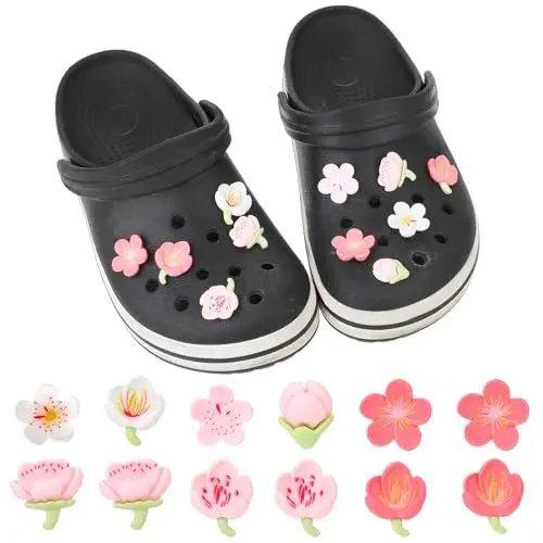Produktbild: COMNICO 12 Stück Blumen Schuhanhänger Niedliche Flower Schuh Charms Schuhdekoration Schuhanstecker für Mädchen Clogs, Strand, Sandalen, Hausschuhe