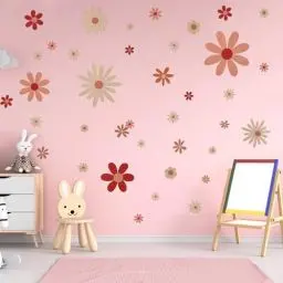 Produktbild: COMNICO 40 Stück Wandtattoo Blumen Gänseblümchen Wandaufkleber Boho-Stil Niedliche Wanddekoration Aufkleber Wandsticker für Schlafzimmer, Klassenzimmer, Wohnzimmer, Wandkunst (4 Blatt)