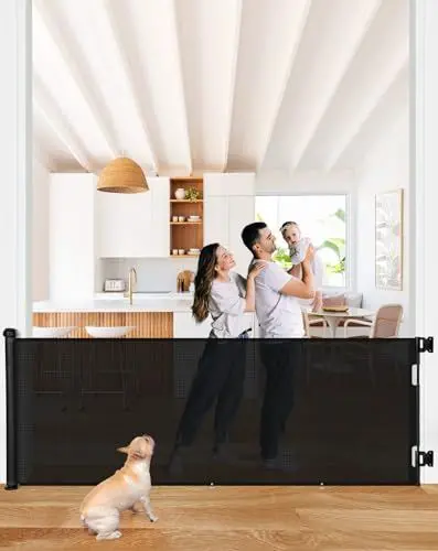 Produktbild: COMOMY 0-300cm Treppenschutzgitter Ausziehbar, Türschutzgitter für Baby, Katzen und Hunde, 86 cm Hoch Türgitter Treppengitter, Babygitter Absperrgitter für Treppen/Türen/Auße, Schwarz