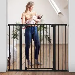 Produktbild: COMOMY Türschutzgitter Extra Hoch, 75-124cm Treppenschutzgitter ohne Bohren, Türgitter mit 3 Verlängerungen für Kinder, Hund und Katze, 92cm Hoch - Schwaz