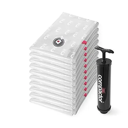 Produktbild: Compactor ASPISPACE Set mit 10 Vakuumkompressionsbeuteln und Handpumpe, Transparent, Größe L, 80x100 cm