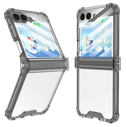 Produktbild: Compatbile Schutzhülle für Galaxy Z Flip 5, mit Scharnier, Schutz & eingebauter Rückseitenschutz, Samsung Flip 5 Full Cover, stoßfest, Slim Phone Schutzhülle, transparent, für Z Flip 5, Schwarz