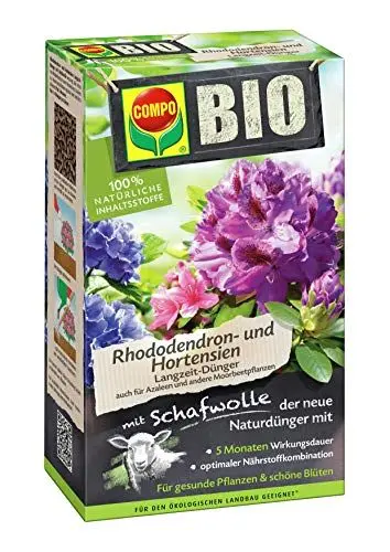 Produktbild: COMPO BIO Rhododendron- und Hortensiendünger, Pflanzen-Dünger für alle Rhododendren und andere Moorbeetpflanzen, 5 Monate Langzeitwirkung, 2 kg
