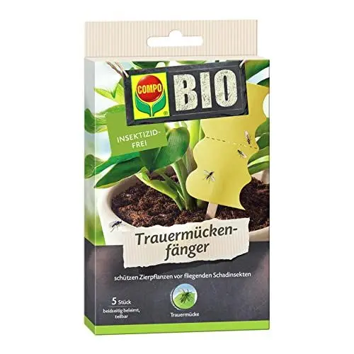 Produktbild: COMPO BIO Trauermückenfänger, Effektiv Trauermücken bekämpfen, Leimfalle für Zierpflanzen, Inklusive Holzstäbe, Insektizid-frei, 5 Stück