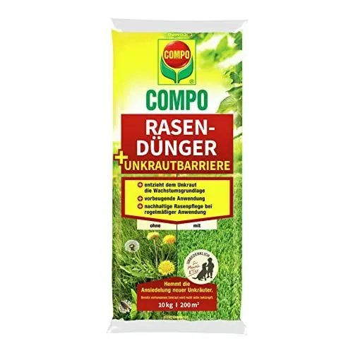Produktbild: COMPO Rasendünger + Unkrautbarriere,Vorbeugende und nachhaltige Rasenpflege, Feingranulat, 10 kg, 200 m², Nicht zutreffende