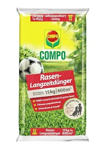 Produktbild: COMPO Rasendünger mit 3 Monaten Langzeitwirkung für Frühjahr und Sommer - tierfreundlich - Premium Rasen-Langzeitdünger - 15 kg für 600 m²,