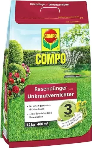 Produktbild: COMPO FLORANID Rasendünger plus Unkrautvernichter, 3 Monate Langzeitwirkung, Feingranulat, 12 kg, 400 m²