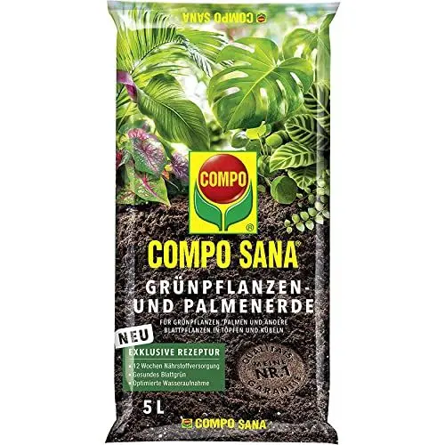 Produktbild: Compo SANA Grünpflanzen- und Palmenerde mit 8 Wochen Dünger für alle Zimmer- und Balkonpflanzen sowie Palmen und Farne, Kultursubstrat, 5 Liter