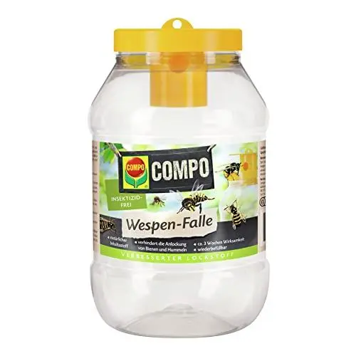Produktbild: COMPO Wespen-Falle, Natürlicher Inhaltsstoff, Insektizidfrei, Bis zu 3 Wochen Langzeitwirkung, Wiederbefüllbar, Wespenspray
