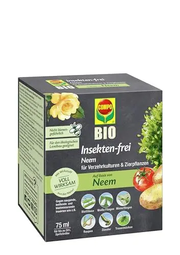 Produktbild: Compo Bio Insekten-frei Neem, Bekämpfung von Schädlingen (u.a. Buchsbaumzünsler) an Zierpflanzen, Kartoffeln, Gemüse und Kräutern, 75 ml, 300m²
