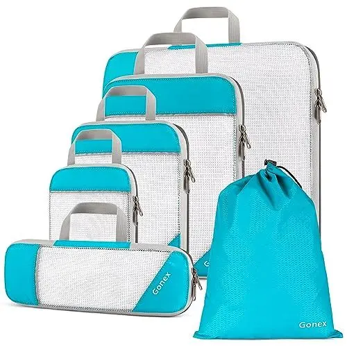 Produktbild: Compression Packing Cube 6-teilig, Gonex robust & langlebig | Verpackungswürfel, Packtaschen, Kleidertasche, Koffer-Organizer, Aufbewahrungstasche - Blau