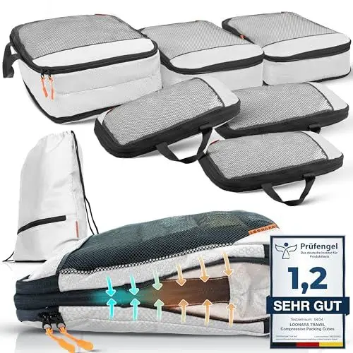 Produktbild: Compression Packing Cubes Set für mehr Platz im Koffer & Backpack - Packwürfel Packing Cubes Compression als Rucksack Organizer - Travel Packtaschen Reise - Camping Zubehör & Wander Ausrüstung