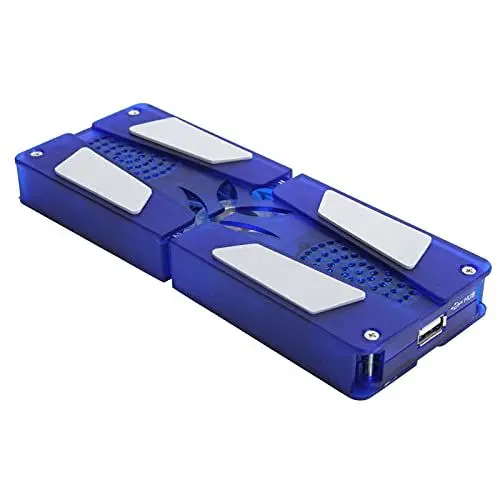Produktbild: Computer-Kühlkissen Faltbarer USB-Kühlhalter mit Nabe Geräuscharmer Lenkungslüfter mit Hub 2-Lautsprecher 2 Blaue LED-Lichtanzeige Effektive Wärmeableitung Tragbar