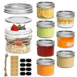Produktbild: ComSaf 125ml Einmachgläser mit Schraubdeckel und Aufkleber Marmeladengläser 8er, Kleine Einmachgläser mit Deckel für Gewürze, Gelee, Marmelade, Joghurtgläser, Meal Prep Gläser Mason Jar mit Deckel