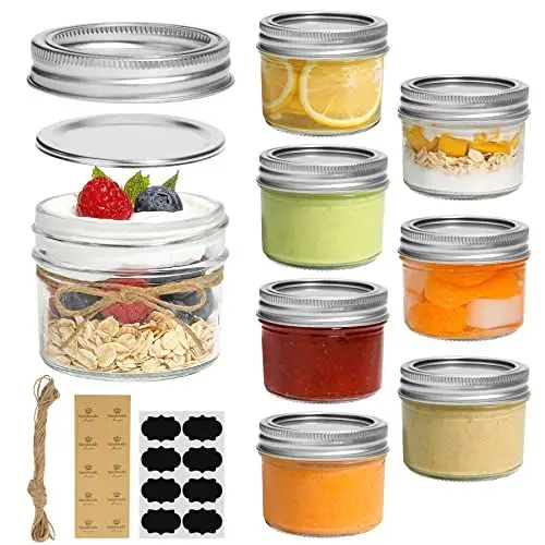 Produktbild: ComSaf 125ml Einmachgläser mit Schraubdeckel und Aufkleber Marmeladengläser 8er, Kleine Einmachgläser mit Deckel für Gewürze, Gelee, Marmelade, Joghurtgläser, Meal Prep Gläser Mason Jar mit Deckel