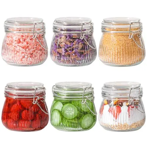 Produktbild: ComSaf 500ml Einmachgläser mit Bügelverschluss 6 Stück Klein Gestreift Bügelgläser, Vorratsgläser mit Deckel Luftdicht für Küche, Tee, Nudeln, Zucker, Bohnen, Kekse Gläser mit Bügelverschluss