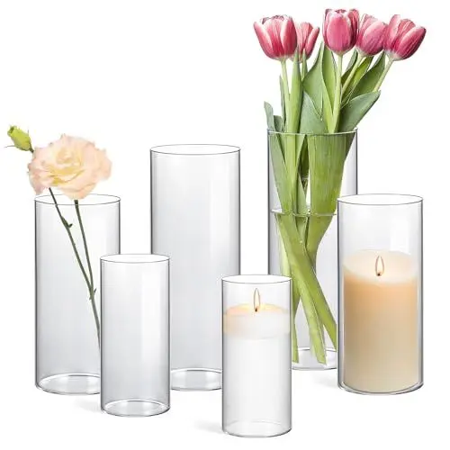 Produktbild: ComSaf Vase Glas, 6 Stück Glasvase, Kleine Vasen für Tischdeko, Glasvasen, Vase Groß Gross, Mini Vasen, Tulpenvase Glas Hoch, Glasvase Zylinder, Glaszylinder für Flower, Kerze, Hochzeit