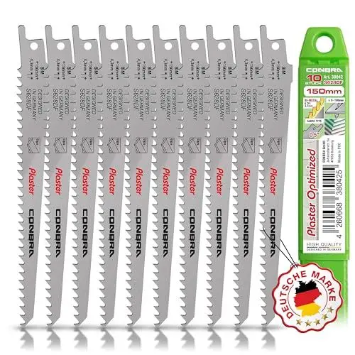 Produktbild: CONBRA® Säbelsägeblätter für Plaster/Rigips 10 x S628DF Kompatibel mit Säbelsäge Bosch GSA 12V-14, GSA 1100 e, GDE 18V-26 D Säbelsägeblatt GSA 1300 PCE Professional. Fuchsschwanz Gips Sägeblätter