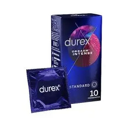 Produktbild: Durex Intense Orgasmic Kondome, Gerippte und genoppte Kondome mit Stimulationsgel für eine intensivere Befriedigung der Frau, 1er Pack (1 x 10 Stück)
