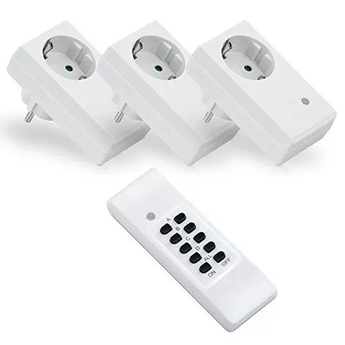 Produktbild: conecto Funksteckdosen Set (3x Funksteckdose, 1x Funkfernbedienung), Indoor, weiß