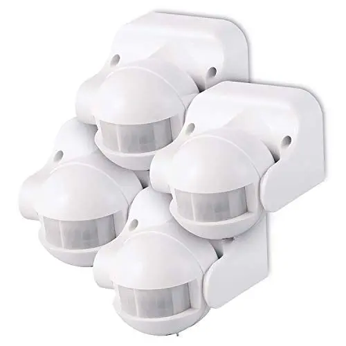 Produktbild: conecto Infrarot Bewegungsmelder innen+außen Aufputz Wand LED 180° schwenkbar neigbar IP44 Dämmerungssensor (4er Set), weiß