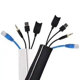 Produktbild: conecto Neopren Kabelschlauch mit Klettverschluss universell Kabelkanal Kabelmanagement Kabelorganizer Kabelführung schwarz/weiß, 3,0m