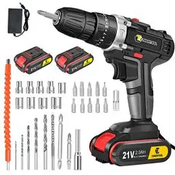 Produktbild: CONENTOOL 21V Akkuschrauber Set, Akku bohrschrauber mit 2x 2000mAh Akkus, 45 N.m Max Akkuschrauber, Drehmoment auf 25+3 Stufen, 2-Gang bohrschrauber mit 30PCS Zubehöre für Haus und Garten DIY Projekt