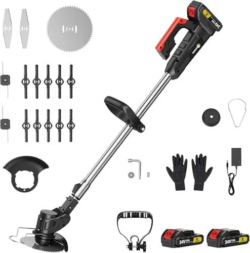 Produktbild: CONENTOOL 600W Akku Rasentrimmer 24V – 4-in-1 Rasenkantenschneider mit 2×2000mAh Akku, 4 Klingen, 8500 U/min