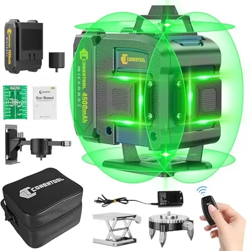 Produktbild: CONENTOOL Kreuzlinienlaser, 4x360° Grün Selbstnivellierend Laser Wasserwaage, 16 Line Selbstnivellierend Linienlaser, 2x4500mAh Akku mit Typ-C Ladeanschluss, Fernbedienung, für Innenbereich Baustelle
