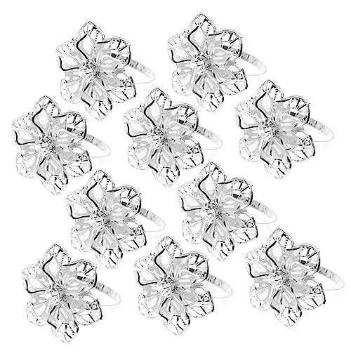Produktbild: CONGARTENO Elegante Serviettenverschlüsse Mit Blumenmotiv 10 Stück Serviettenschnallen Aus Silbernem Wasserkristall Für Dinnerpartys