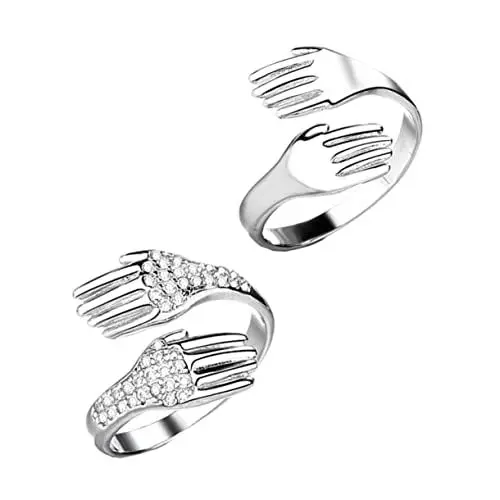 Produktbild: CONGARTENO 1paar Kupfer-ringe Für Männer Und Frauen Verziert Mit Zirkonia Einstellbare Finger-ringe Für Liebespaare Stilvolles Schmuckset -teilig Glatt Und Zirkonia