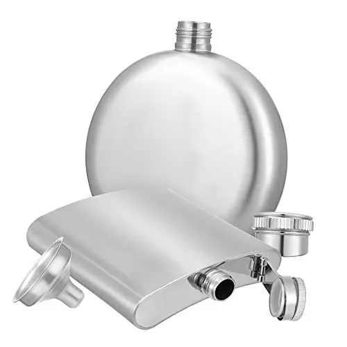 Produktbild: CONGARTENO 1satz Edelstahl Flasche Set Teilig Runde Quadratische Flasche Tragbarer Trichter Für Alkohol Whiskey Rum Auslaufsicher Für Outdoor-aktivitäten Und