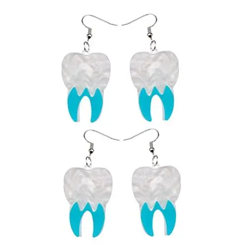 Produktbild: CONGARTENO 2 Paar Zahn Ohrringe Damen Ohrringe Zähne Ohrringe Mehrfarbige Ohrringe Für Frauen Zahnohrringe Zahn Anhänger Ohrringe Halloween-ohrstecker Zahnersatz Ohrringe Acryl Blue