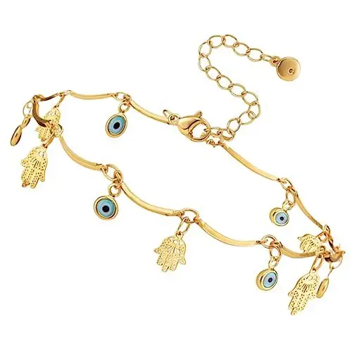 Produktbild: CONGARTENO Bergamotte-Fußkettchen Damen Fußkettchen goldene Fußkettchen für Frauen Evil Eye Anklet Adjustable Chain Anklet fußkettchen für Damen Böser Blick Fußkettchen für Frauen Legierung