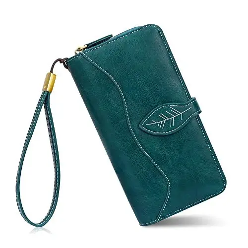 Produktbild: conisy Geldbörse Damen Gross, Portemonnaie Damen Leder mit RFID Schutz, Lang Clutch Geldbeutel Damen mit Handyfach (Pfauenblau)