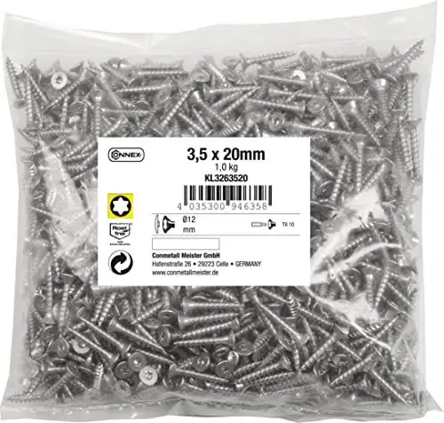 Produktbild: Connex Universalschrauben 3,5 x 20 mm - 1 kg Großpack - Senkkopf - TX-Antrieb - Vollgewinde - Edelstahl rostfrei / Schrauben-Set / Schrauben im Beutel / KL3263520