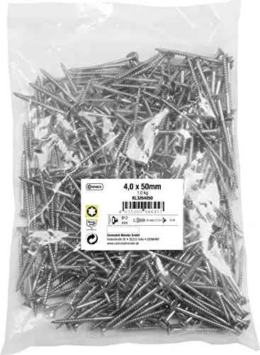 Produktbild: Connex Universalschrauben 4,0 x 50 mm - 1 kg Großpack - Senkkopf - TX-Antrieb - Teilgewinde - Edelstahl rostfrei / Schrauben-Set / Schrauben im Beutel / KL3264050