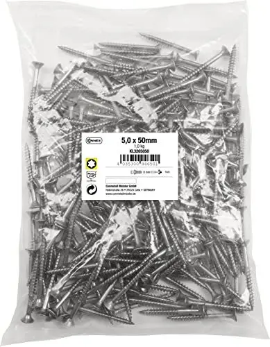 Produktbild: Connex Universalschrauben 5,0 x 50 mm - 1 kg Großpack - Senkkopf - TX-Antrieb - Teilgewinde - Edelstahl rostfrei / Schrauben-Set / Schrauben im Beutel / KL3265050