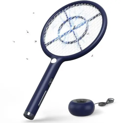 Produktbild: CONOPU Elektrische Fliegenklatsche, 4000V Fliegenklatsche Elektrisch, kabellose USB-Ladestation, Wiederaufladbarer, LED-Licht, Doppelte Schichten Schutz, Wirksam Gegen Stechmücken, Blau