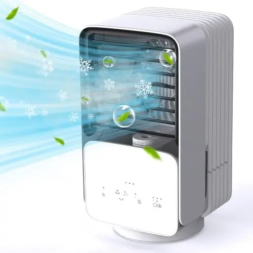 Produktbild: CONOPU Tragbare Klimaanlage, 4-in-1-Luftkühler, 700 ml leise mobile Klimaanlage, 120° Oscilación, 3 Geschwindigkeiten, Ventilator, Luftreiniger, Zuhause, Büro, weiß, groß