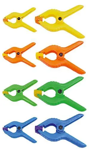 Produktbild: WERKZEYT Klemmzwingen - Set 22 teilig 63/90 mm - Blau/Grün/Orange/Gelb - Zwinge mit hoher Federkraft/Federklemme mit beweglichen Backen/Handtuchklammern für Strandliegen / B25161