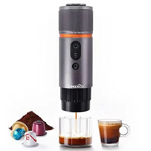 Produktbild: CONQUECO Kaffeemaschine Auto Espressomaschine 12v: Tragbare Akku Espresso Maker für Camping Reise - 2,5 Minuten Schnelles Erhitzen - 8 Tassen Espresso für Eine Ladung