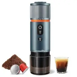 Produktbild: CONQUECO Tragbare Espressomaschine Elektrische Kaffeemaschine: 12V Auto Reise-Expressomaschine – selbstheizend 8 Tassen Batteriebetrieben, kompatibel mit Nespresso-Kapseln – für Camping - (Rauchblau)
