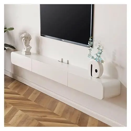 Produktbild: Conslika Schwebende TV-Regale Wandmontierter TV-Schrank Konsolen-Unterhaltungsregal Unter TV-Aufbewahrung Modernes hängendes Aufbewahrungsregal für Wohnzimmer(Weiß,120 * 24 * 18cm)