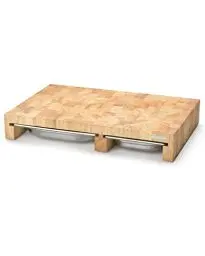 Produktbild: CONTINENTA Schneidebrett Mit 3 Auffangschalen | Holzbrett Mit Hitzebeständigem Edelstahl-Tablett | Aus Nachhaltigem Stirnholz (50x32,5x8,5cm)
