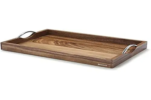 Produktbild: Continenta Tablett aus Edel-Akazienholz, mit Metallgriffen, Serviertablett in herausragender Qualität mit Metall Emblem, Größe: 53 x 36 x 5 cm,, Braun
