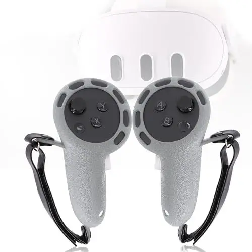 Produktbild: Controller Grips Cover Compatible with Meta/Oculus Quest 3 Accessories, Silicone Grip Cover Protector with Knuckle Straps (Gray, 1 Pair)