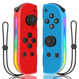 Produktbild: Controller für Switch mit RGB LED Licht, Ersatz Wireless Controllers für Switch/Switch Lite/Switch OLED mit Band Controllers Replacement Doppelvibration/6-Achsen Bewegungssteuerung/Wake-up(BlauRot)