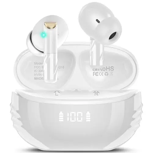 Produktbild: Conyat Bluetooth Kopfhörer, Kopfhörer Kabellos Bluetooth 5.4 mit HD Mikrofon, ENC Call Noise Cancelling Wireless Kopfhörer, 48H Tiefer Bass In Ear Kopfhörer, IP7 Wasserdicht Ohrhörer, Weiß