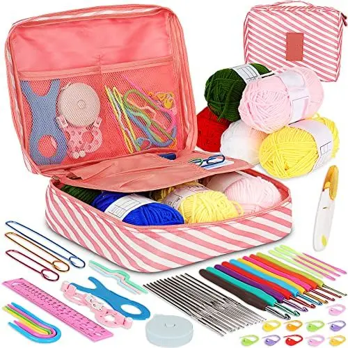 Produktbild: Cooapy Häkelnadel Set mit Wolle zum Häkeln, 58pcs Häkelset für Anfänger, Inklusive Häkelnadeln mit Weicher Griff, Kleine Größe Häkelnadel, Häkelzubehör, Häkelgarn, Tragbar Tasche, Reisen Häkelnadelset